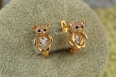 Серьги детские Xuping Jewelry медведи с танцующим фианитом 1,3 см золотистые