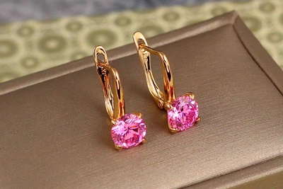 Сережки Xuping Jewelry солістка з рожевим каменем 1,7 см золотисті