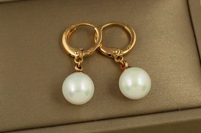 Сережки підвіски Xuping Jewelry кульки з перлами 9 мм 2,8 см золотисті
