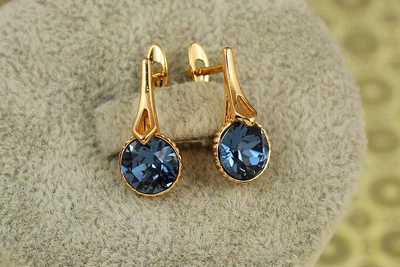 Сережки Xuping Jewelry шпиль з синіми каменями 1,8 см золотисті
