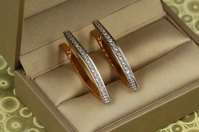 Серьги Xuping Jewelry стрела дорожка из камней с родием 3.5 см золотистые