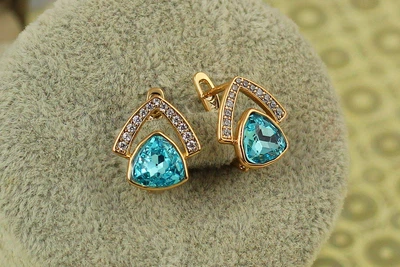 Сережки Xuping Jewelry Сваровскі будиночок із блакитним каменями 1,4 см золотисті
