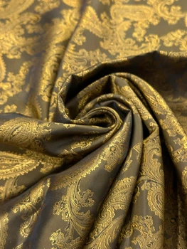 Ткань подкладочная жаккард цвет золотой/бронзовый 100г/м2 150см 1пог.м.(б№4)