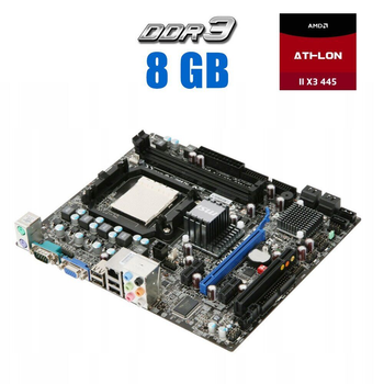 Комплект: Материнская плата MSI 760GM-P33 / AM3 / AMD Athlon II X3 445 (3 ядра по 3.1 GHz) / 8 GB DDR3 + Кулер б/у