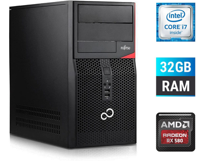 Игровой ПК Fujitsu Tower / Intel Core i7-6700 (4 (8) ядра по 3.4 - 4.0 GHz) / 32 GB DDR4 / 500 GB SSD / AMD Radeon RX 580, 8 GB GDDR5, 256-bit б/у