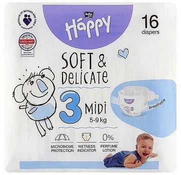 Дитячі підгузки 5-9 кг, розмір 3 Midi, 16 шт. - Bella Baby Happy Soft & Delicate 16шт (1274106-31339088)