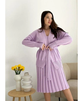 В'язаний жіночий кардиган на завязках ARTKNIT L-XL Фіолетовий (ak29008)