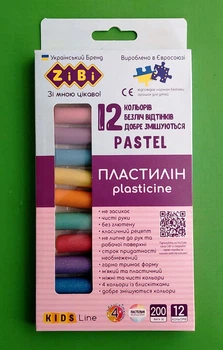 Пластилін 12 кольорів 200г KIDS Line Pastel (ZB.6240). ZiBi