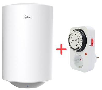 Бойлер Midea INSTALL 50+ Розетка с таймером ElectrO ТРМ16 электро-механическая суточная с индикацией 16 А 230 В в подарок!