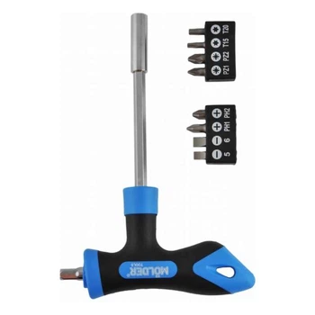 Отвертка Т-образная с битами 9шт Molder CrV с магнитным захватом PH PZ SL Torx (MT32319)
