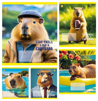 Набір зошитів Тетрада Wіll Capybara А5 18 аркушів у клітинку 20 шт 5 дизайнів (51207_1)