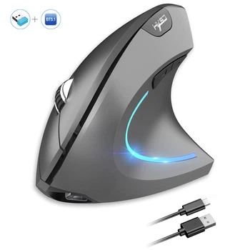 Вертикальная мышь беспроводная, безшумная HYSJ Т22 с аккумулятором и RGB подсветкой 2,4G+Bluetooth Grey