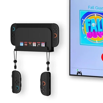 Настенное кронштейн крепление JYS для док-станции Nintendo Switch 2 + крепление для 6 игровых картриджей + крючки для Joy-Con