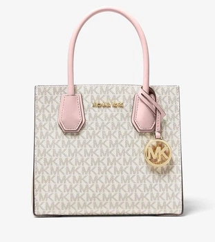 Жіноча сумка крос-боді Michael Kors Mercer Medium Logo and Leather Accordion Crossbody Bag 22,2*19*10,2 см ваніль лого