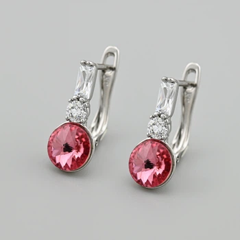 Сережки з кристалами Swarovski 53408 розмір 17х8 мм колір малиновий вага 2.5 г позолота Біле Золото