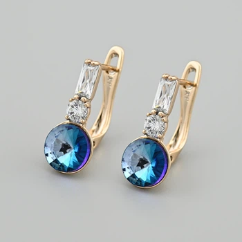 Серьги с кристаллами Swarovski 53408 размер 17х8 мм цвет сапфировый вес 2.5 г позолота 18К