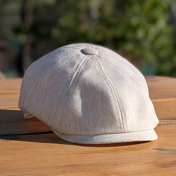 Літня кепка восьмиклинка хуліганка бежева льон 58