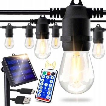 Солнечная гирлянда SuperLED Soli 10м - 10 LED лампочек, теплый свет, водозащита IP65, пульт, зарядка USB, 5168