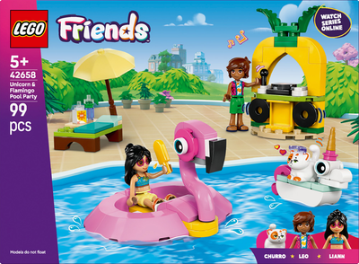 Конструктор LEGO Friends Вечеринка единорога и фламинго у бассейна 99 деталей (42658)