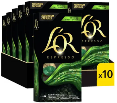 Набір кофе в капсулах Nespresso L'OR Brazil 10 пачок по 10капсул