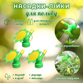 Насадки-лейки для полива WaterNozzle 2 в 1, 3 штуки, зеленый/желтый