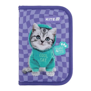 Пенал с наполнением Kite StudioPets "Кошенятко" 1 отделение с 2 отворотами каркасный на молнии 25 предметов фиолетовый (SP25-622H-2)