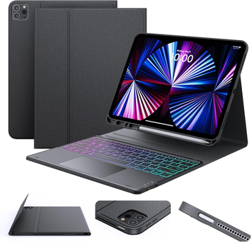 Чохол-клавіатура Earto для iPad Air 13 дюймів (M3 2025/M2 2024), 3-зонне підсвічування з 7 кольорами, клавіатура для iPad Pro 12.9 з тачпадом, розкладка QWERTZ для Air 13/Pro 12.9 6/5/4/3 покоління (2018-2022)