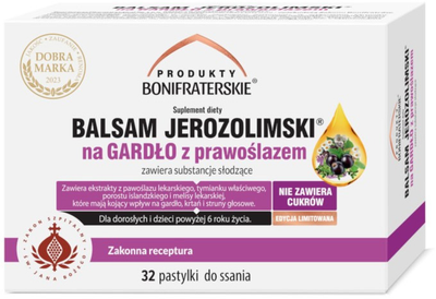 Naturalny suplement diety Produkty Bonifraterskie Balsam Jerozolimski na gardło z prawoślazem 32 pastylki (5901969621174)