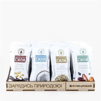Асорті батончиків Ineo products (вершковий кокос,арахіс в шоколаді, крісп та шоколад, конопля та фрукти) 360 г