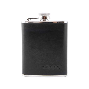 Фляга Zippo стальная черная кожа 180мл 6 OZ (2005269)