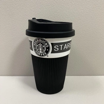 Стакан керамический с силиконовой крышкой 360 мл Starbucks 9702 черный с белым