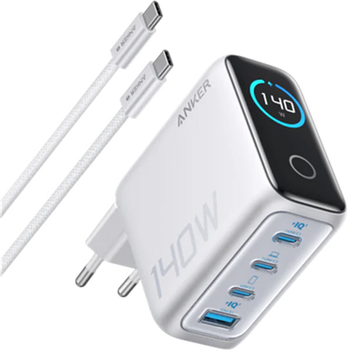 Сетевое зарядное устройство Anker Laptop GaN Charger 140W 3xUSB-C PD3.1 1xUSB-A Display Cable Silver (B2697G41)