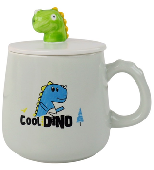 Kubek LEAN Toys ceramiczny dinozaur przykrywka Łyżeczka 350 ml 16705 (5905884452912 )