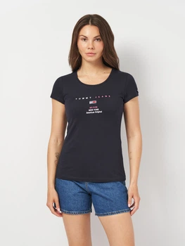 Футболка хлопковая женская Tommy Hilfiger 11515 S Темно-синяя с вышивкой (smt2000000034775)