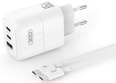 Сетевое зарядное устройство XO L139 triple GaN nitride USB-A/2USB-C 65W with Type-C-Type-C cable White (6920680855469)