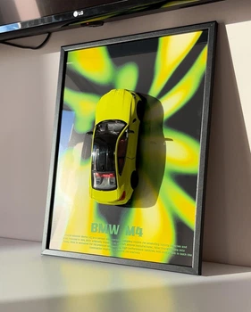 Картина сувенир с масштабной моделью автомобиля BMW M4 CSL металл дерево рамка 30x40см