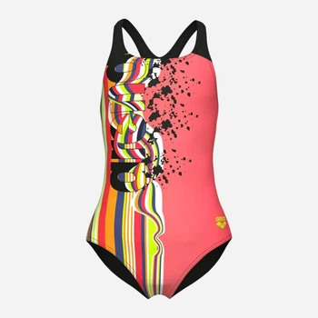 Подростковый сплошной купальник для девочки Arena Palette Swimsuit Swim Pro Back 007918-350 164 см Коралловый/Черный (3468337495499)