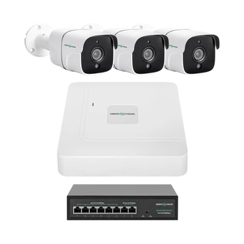 IP комплект видеонаблюдения GreenVision GV-IP-K-W86/03 5MP на 3 камеры с видеорегистратором и коммутатором
