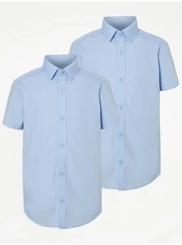 Голубая рубашка George, покрой Slim Fit, с коротким рукавом, для мальчика, Размер 146/152