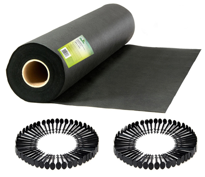 Agrowłóknina ogrodowa Plonos + 100 szpilek 1.6 m x 50 m 90 g/m2 Czarna (5903890624743)