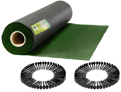 Agrowłóknina ogrodowa Plonos + 100 szpilek 1.6 m x 50 m 90 g/m2 Czarno-zielona (5903890624767)
