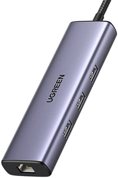 USB-хаб Ugreen CM512 6-in-1 USB-C to 3xUSB 3.0/HDMI/RJ-45/PD 100W Grey (6941876215980)