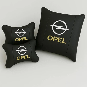 Комплект подушок в авто для попереку та на підголівник з логотипом OPEL золотистий напис