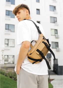 Большая мужская поясная сумка бананка из экокожи SAMBAG Бежевая (861038721)