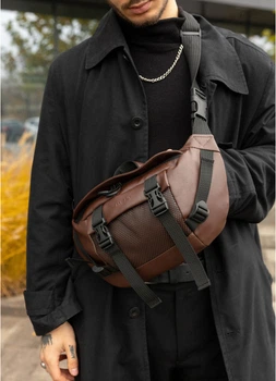 Большая мужская поясная сумка бананка из экокожи SAMBAG Коричневая (860038721)