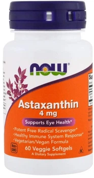 Астаксантин Now Foods Astaxanthin 4 мг 60 капсул в упаковці (ARE-574632)