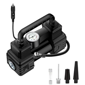 Портативный компрессор автомобильный насос для накачки шин Air Pump Compressor 3577 с манометром и 4 насадками от прикуривателя 12 В