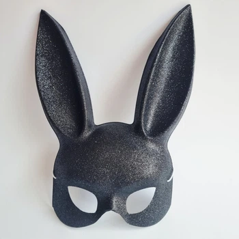 Маска зайчик Playboy черная с блестками, 30х17 см