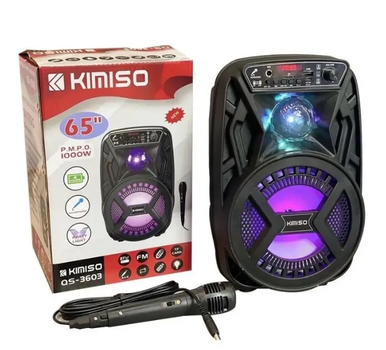Портативная акустическая колонка Kimiso QS-3603 (6.5") с микрофоном и светомузыкой Для iPOD, iPhone, Android, iPAD, смартфонов