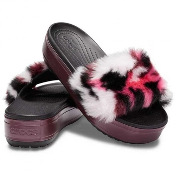 Жіночі шльопанці Crocs Crocband Slide Platform So Luxe Clog Black / Burgundy (38-39, чорний)
